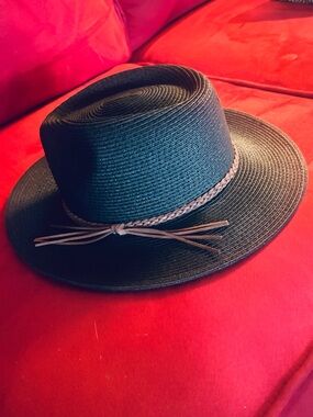 Classic Black Straw Wide-Brim Hat with Braided Trim
